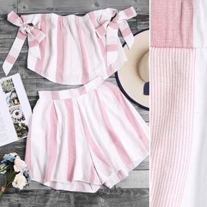 Stripe Bardot Top & Shorts Set